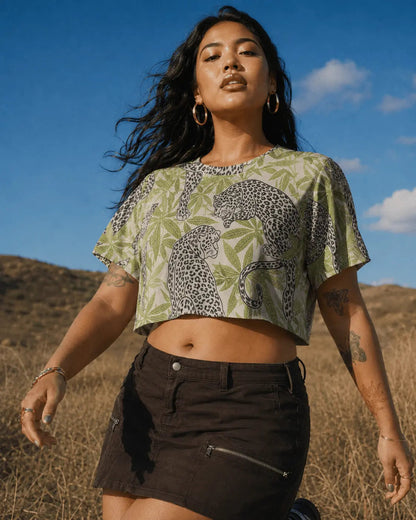 Leopard Cropped Raglan T-Shirt