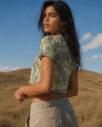 Leopard Cropped Raglan T-Shirt