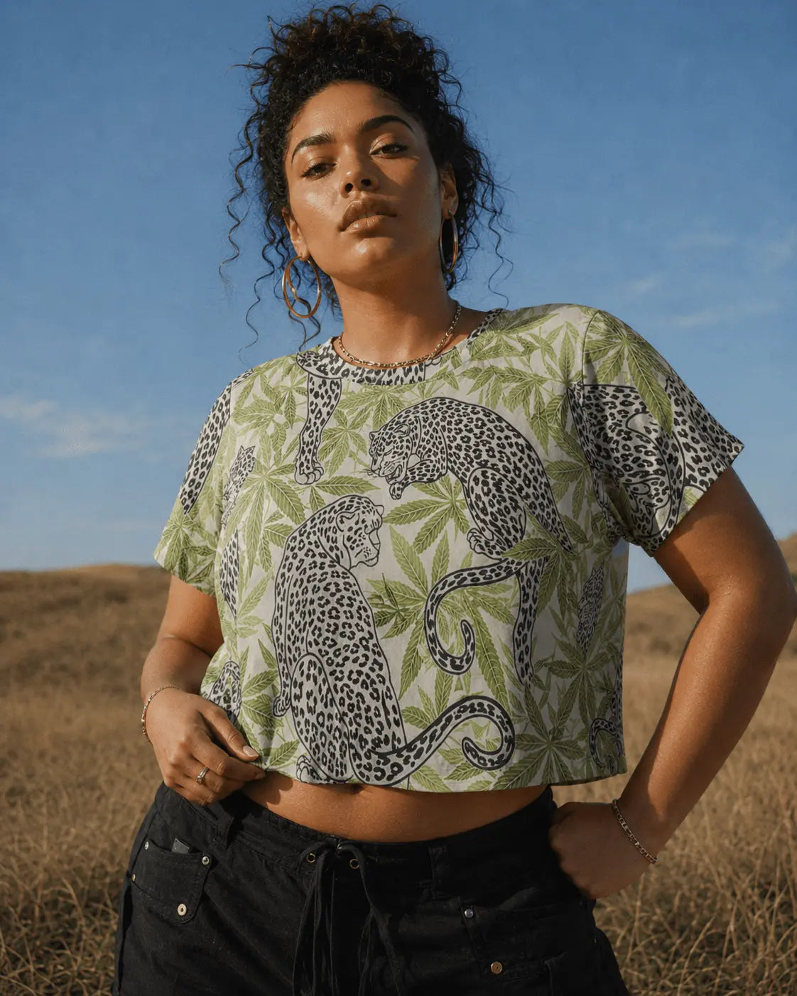 Leopard Cropped Raglan T-Shirt