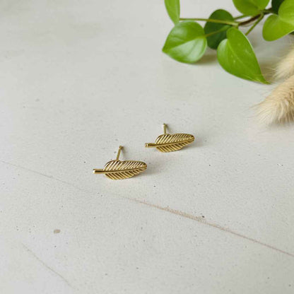 Leaf Stud Earrings - Gold Plate