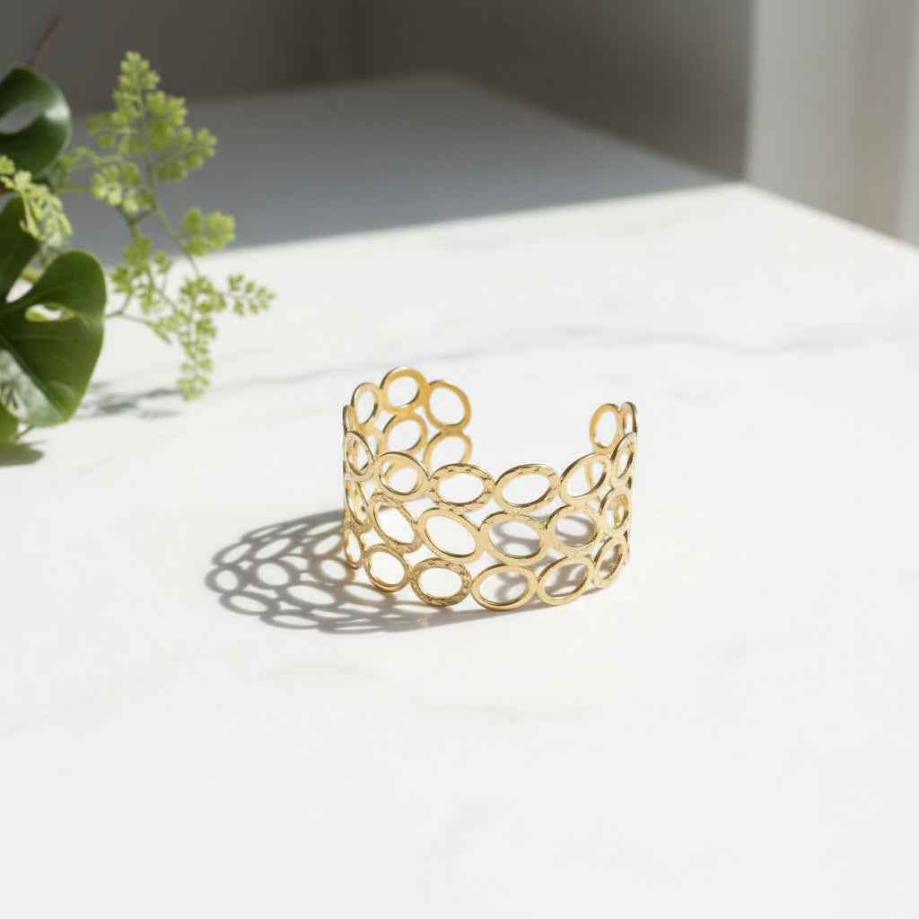 Open Circle Cuff - Gold Stainless Steel