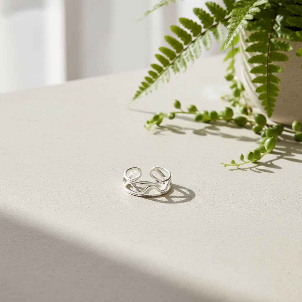 Wavy Styled Ring - Silver Plate