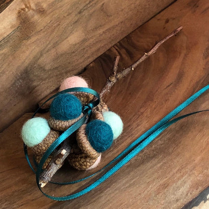 Acorn Stem | Felted | Turquoise & Peach