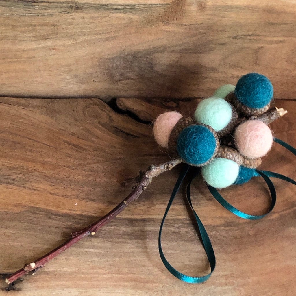 Acorn Stem | Felted | Turquoise & Peach