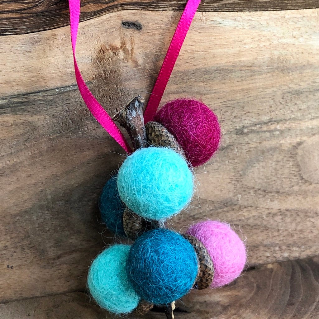 Acorn Stem | Felted | Turquoise & Pink