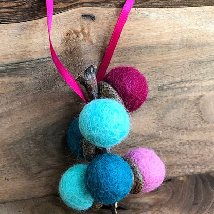 Acorn Stem | Felted | Turquoise & Pink