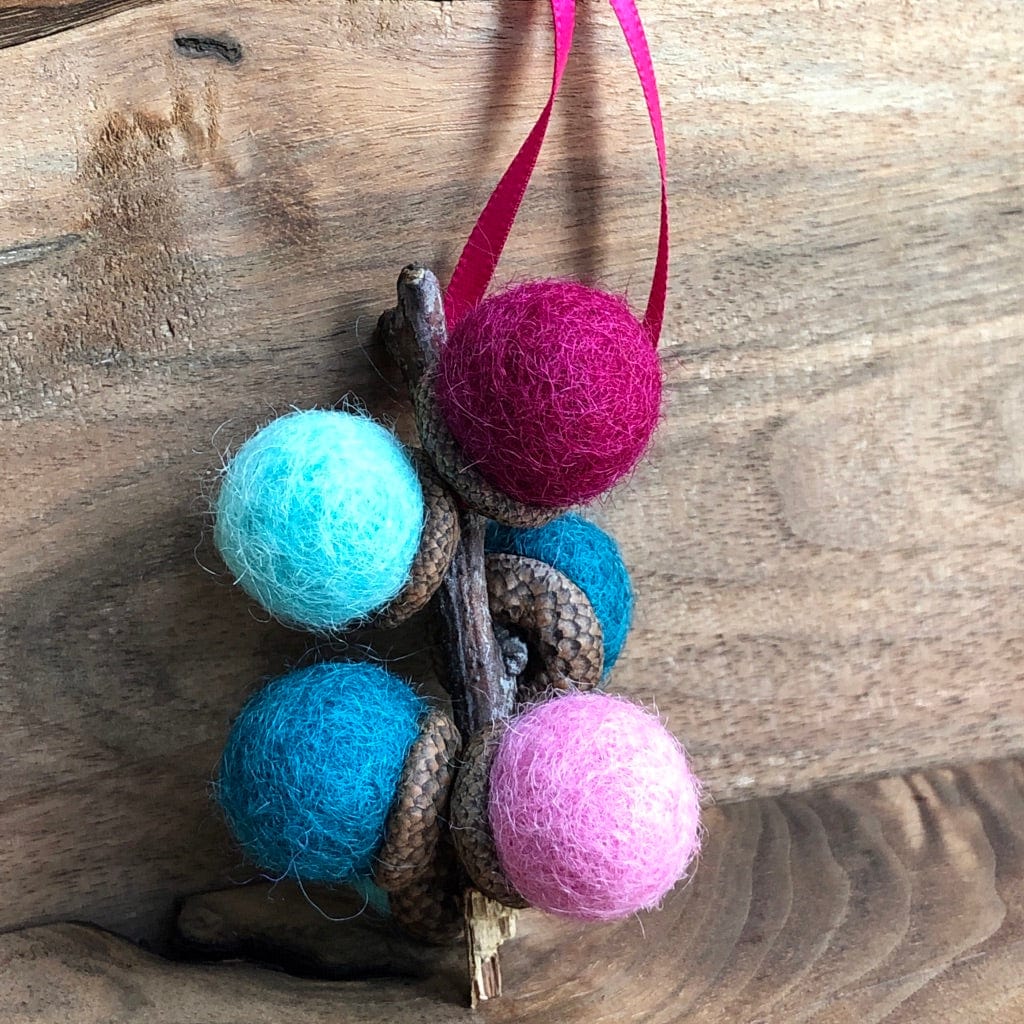 Acorn Stem | Felted | Turquoise & Pink