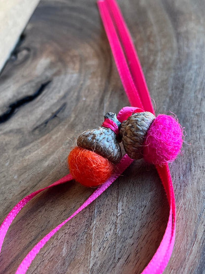 Tiny Double Felted Acorn | Fuchsia & Tangerine | Aromatherapy Diffuser