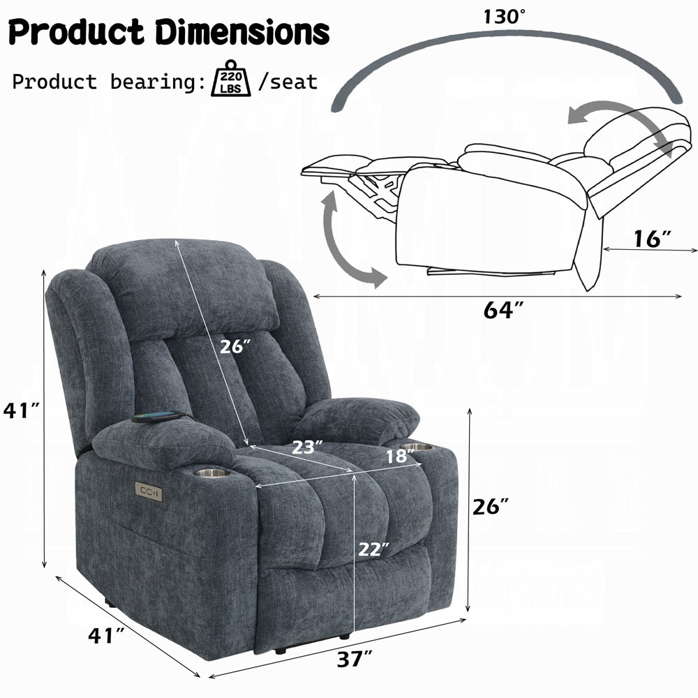 Krabi Power Recliner w/Lift, Heating & Massage - Blue