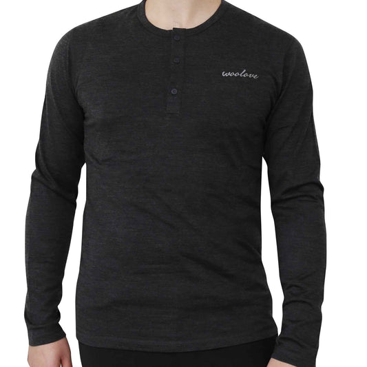 Men's Merino Wool Long Sleeve Henley — Midweight
