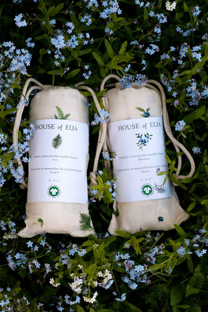 Organic Cotton Muslin Swaddle Blanket - Blueberry