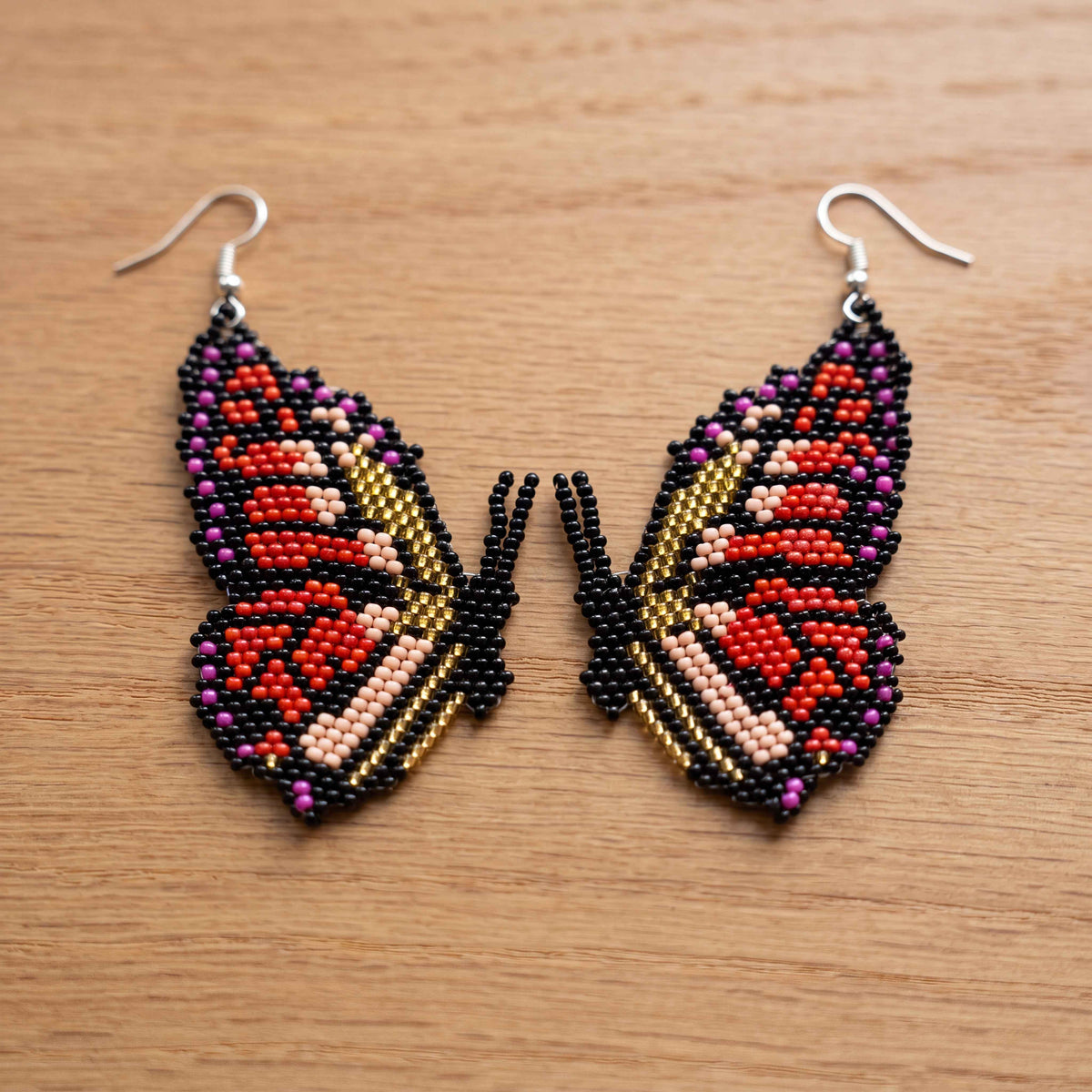 Golden Butterfly Beaded Earrings
