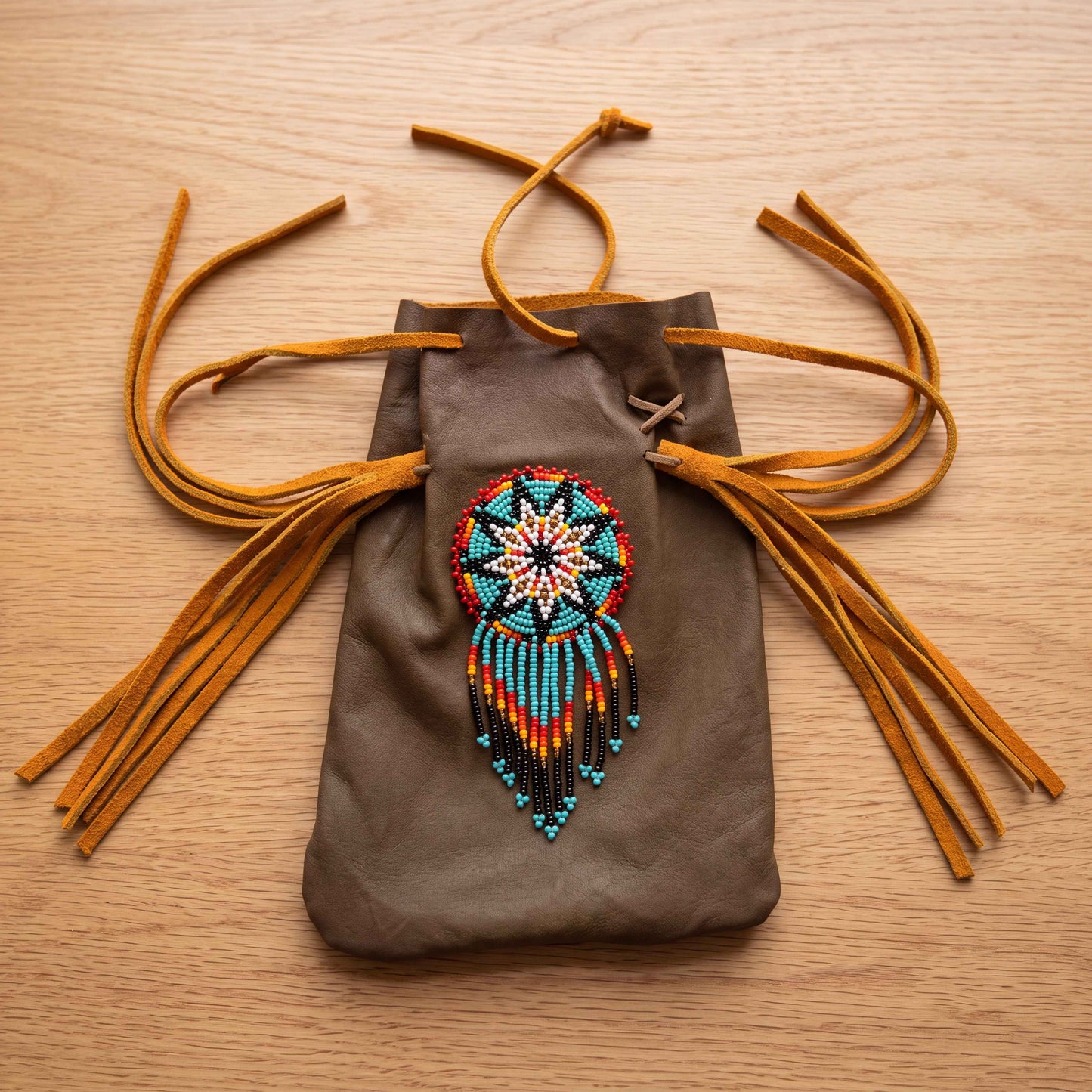 Beaded Suede Phone Pouch ~ Sage & Fringe Rosette