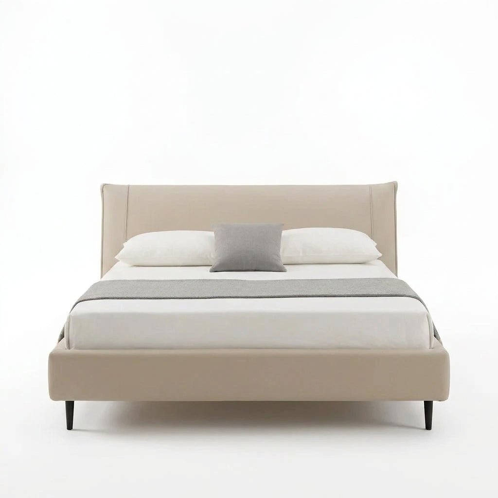 Ovalle Beige Leather Bed with Matching Nightstands