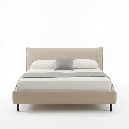 Ovalle Beige Leather Bed with Matching Nightstands