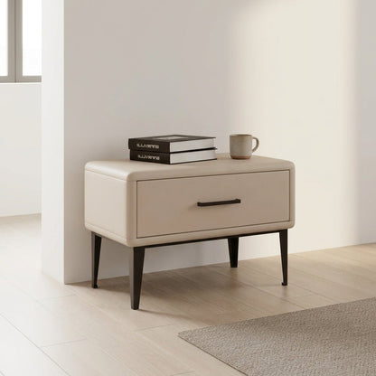 Ovalle Beige Leather Bed with Matching Nightstands