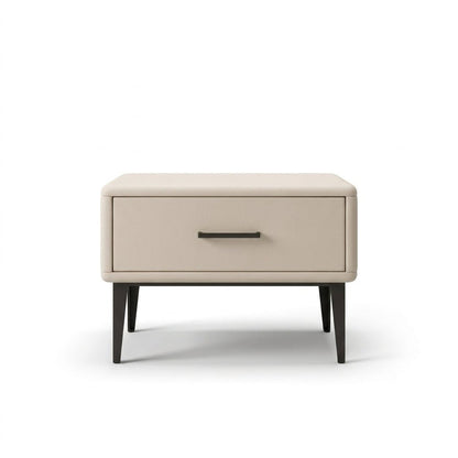 Ovalle Beige Leather Bed with Matching Nightstands