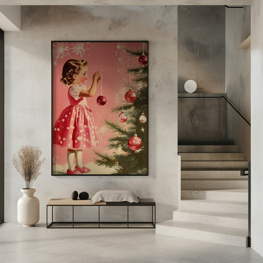 Wandbild Leinwandbild Mädchen mit Weihnachtskugeln