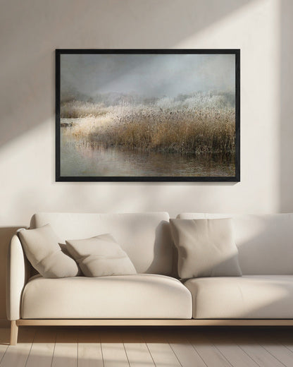 Winter Morning Canvas Wall Art | Frosted Reeds & Lake Landscape Print by Nel Talen | 3 Sizes