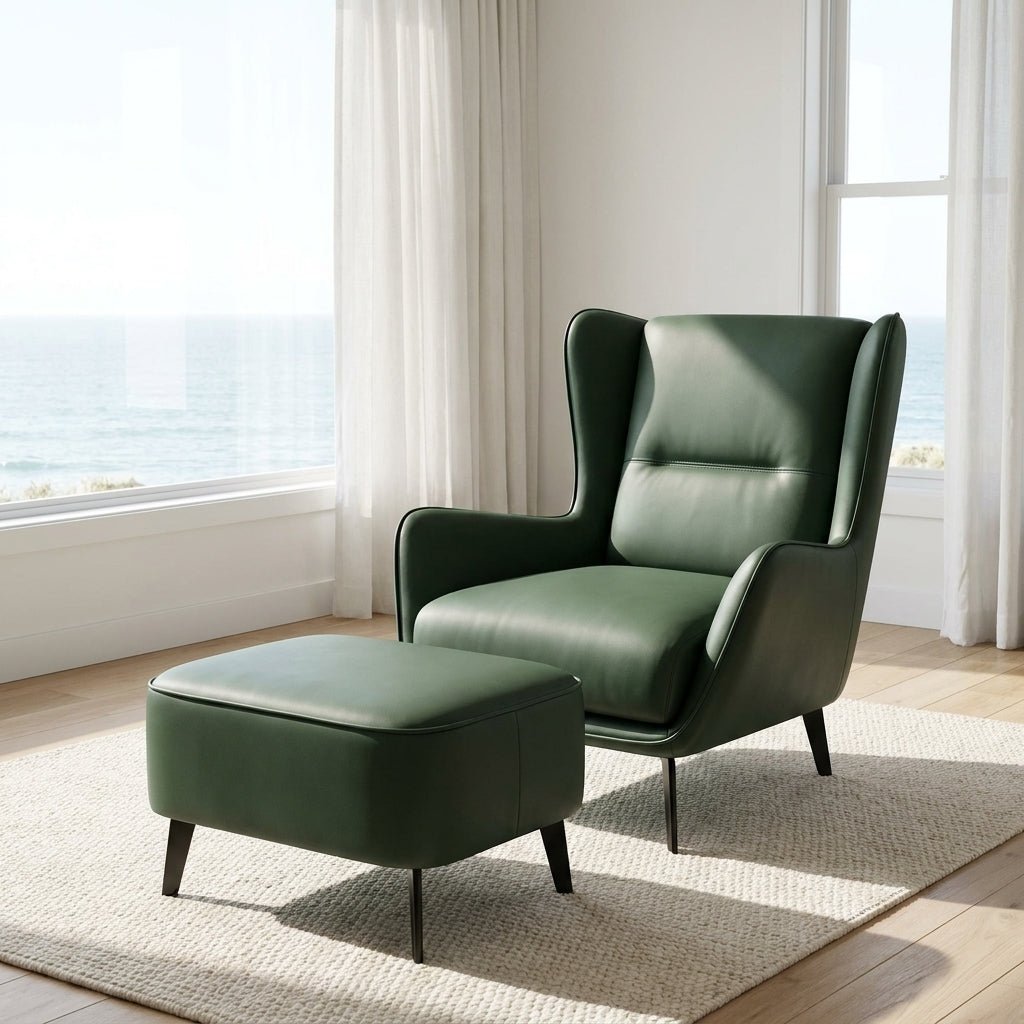 PM06 Premium Relaxsessel aus Rindsleder mit Ottoman