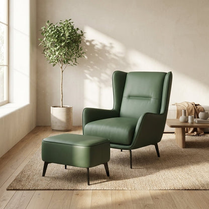 PM06 Premium Relaxsessel aus Rindsleder mit Ottoman