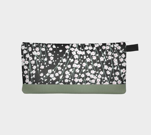 Zippered Cotton Canvas Pencil Case | Black Daisies