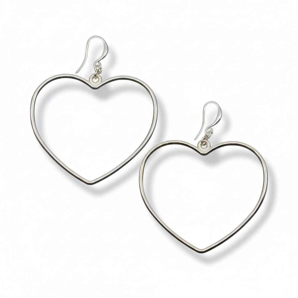 Simple Open Heart Earrings In Silver Plate