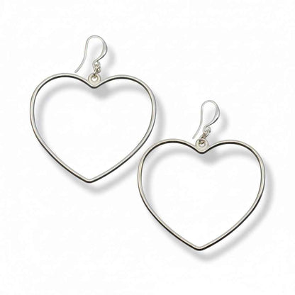 Simple Open Heart Earrings In Silver Plate