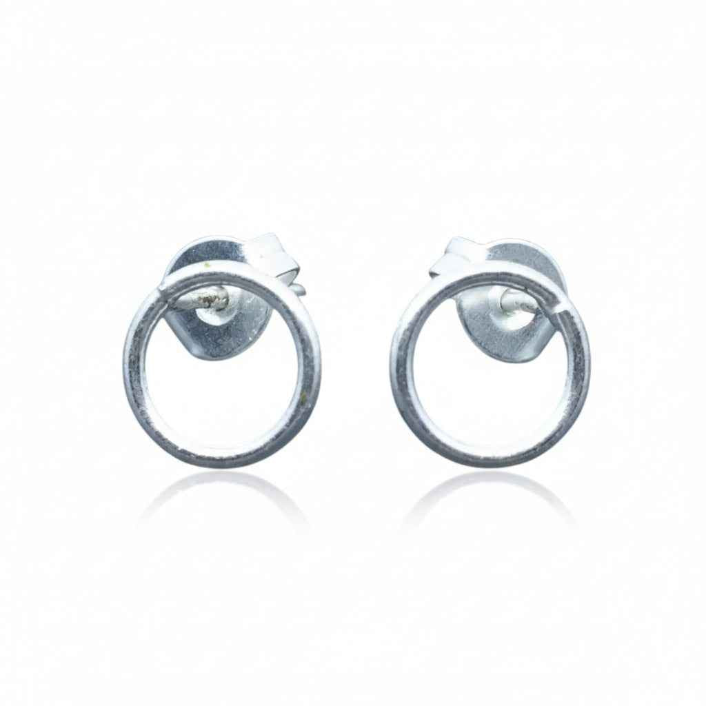 Open Circle Silver Plate Stud Earrings