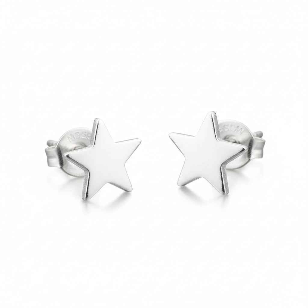Star Silver Plate Stud Earrings