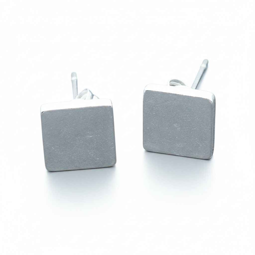 Simple Square Silver Plate Stud Earrings