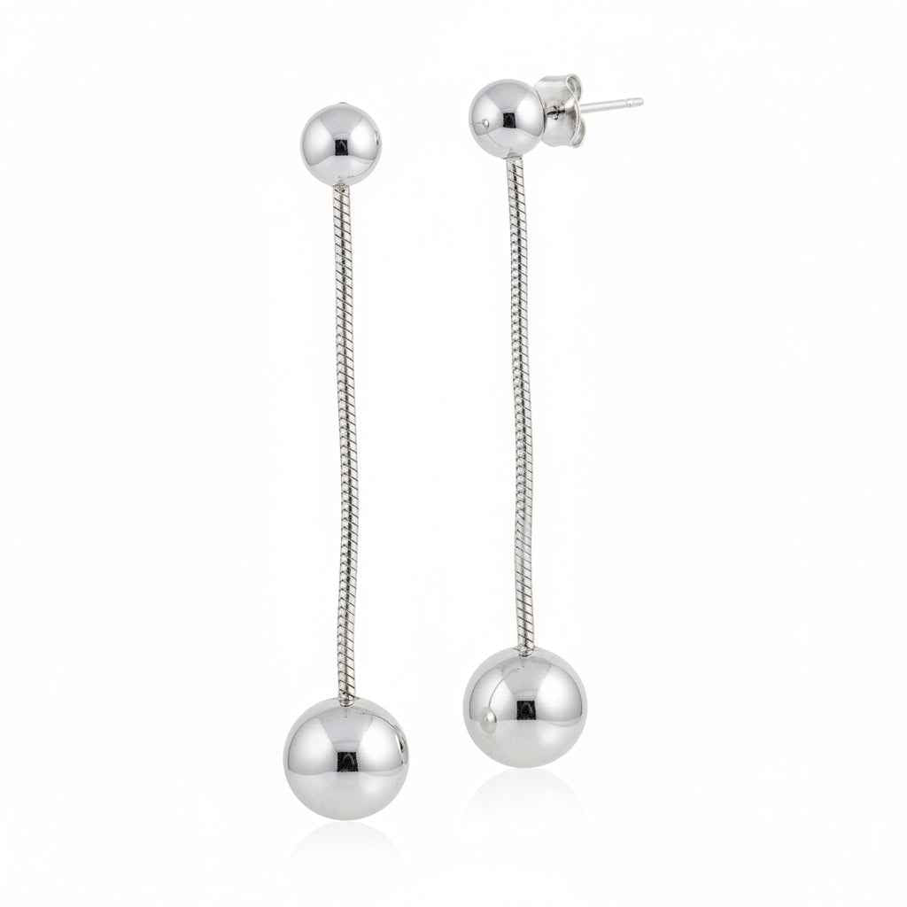 Hanging Ball Stud Earring- Grey Stainless Steel