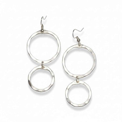 Double Hoop Metal Earrings - Silver Colour