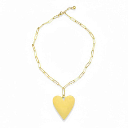 Short Chainlink Heart Pendant Necklace - Gold Stainless Steel