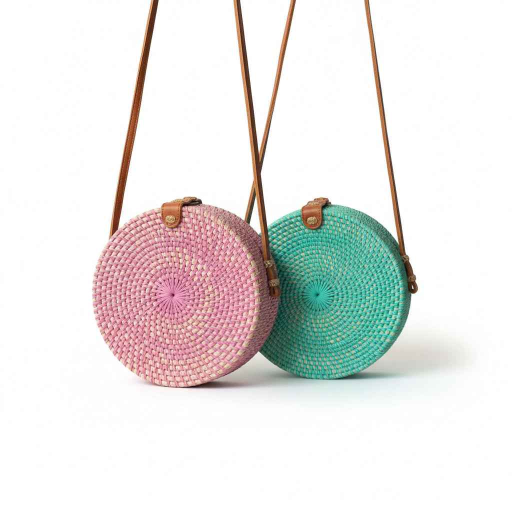 Round Rattan Purse - Turquoise
