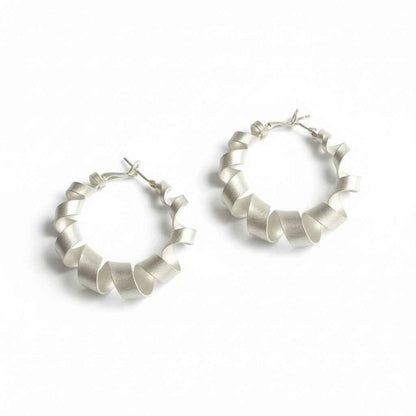 Spiral Hoop Stud Earrings - Silver Plate
