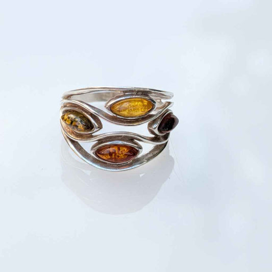 Amber Current Ring | Silver Baltic Amber Ring | Tears of the Sun