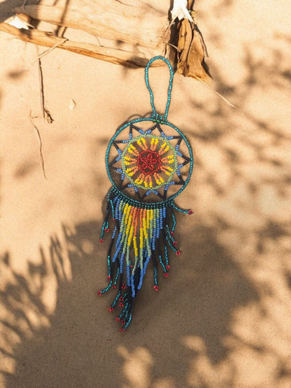 Green, yellow, red Celestial Beaded Handmade Dreamcatcher