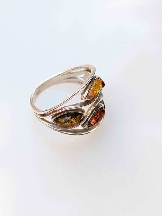 Amber Current Ring | Silver Baltic Amber Ring | Tears of the Sun
