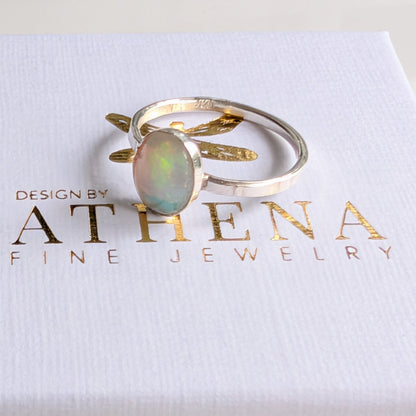 Fire Opal Ring in Sterling Silver – Handcrafted Oval Opal Ring