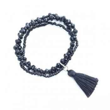Triple-Strand Crystal Bead Bracelet With Tassel