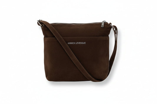 Sac à dos en suède brun, transformable, Josée