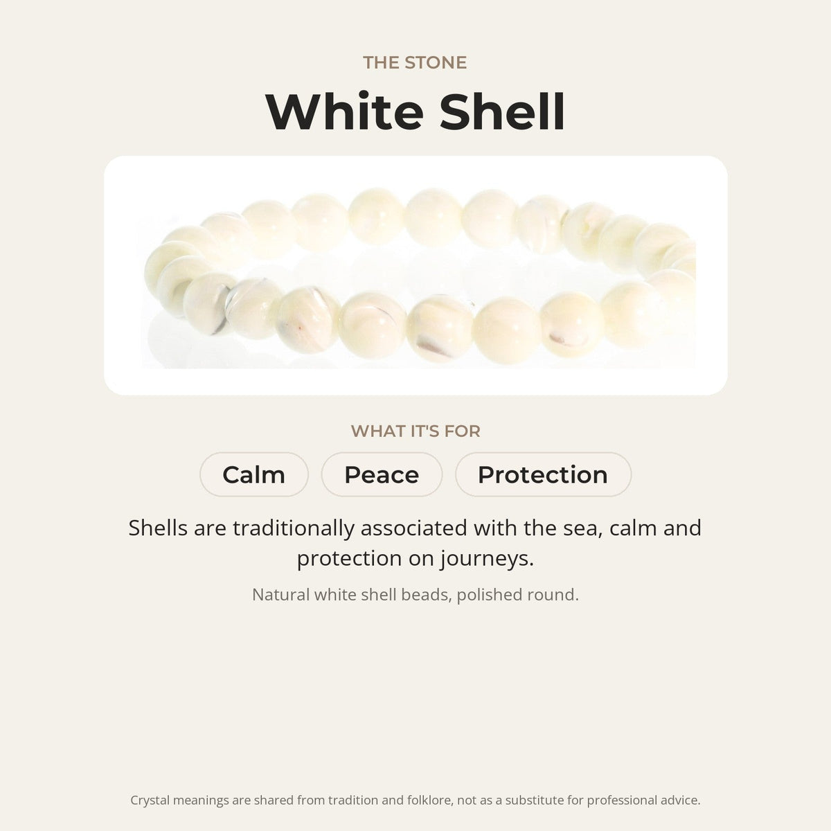 Shell White Round Bracelet - 8mm