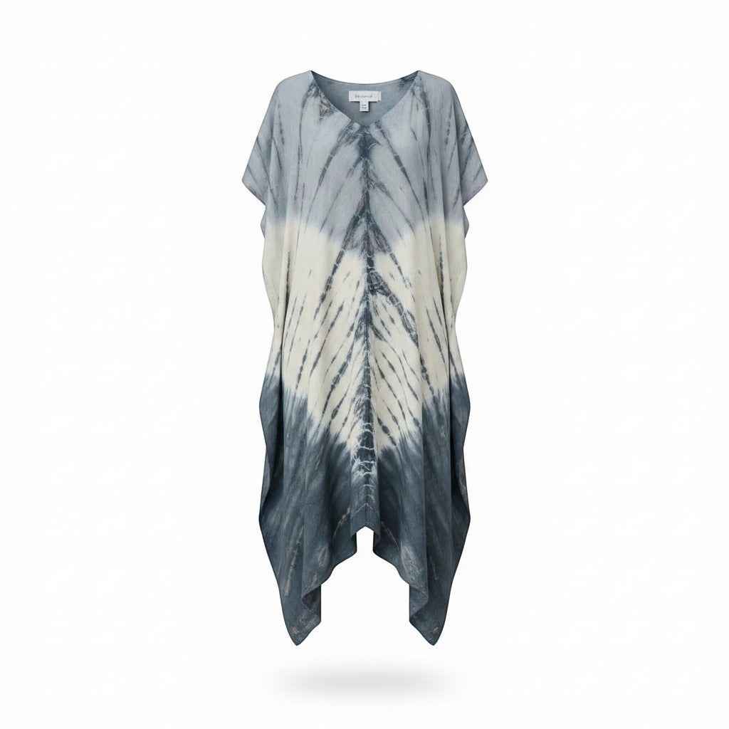 Tie Dye Lapis Ombre Kaftan Dress - Cream & Grey