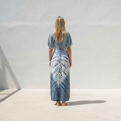 Tie Dye Maxi Dress With V-Neckline