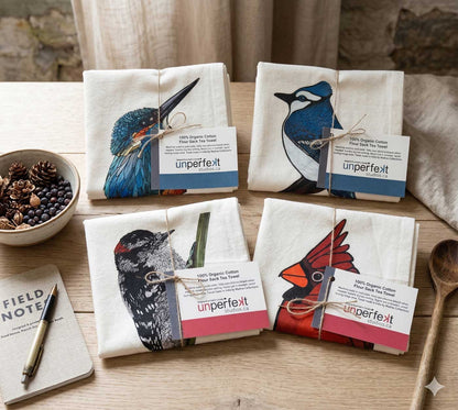 100% Organic Cotton Tea Towel - Downy Woodpecker