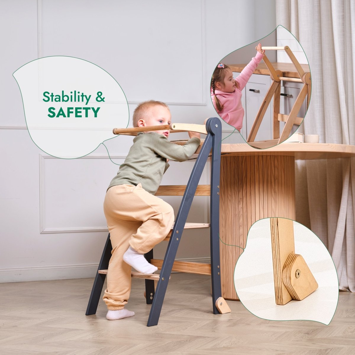 Toddler Tower: Foldable Step Stool for Toddlers - Beige