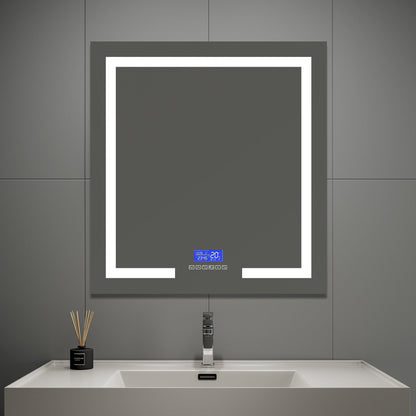 30" / 36" LED Bathroom Mirror with Bluetooth Speaker & Clock, Anti-Fog