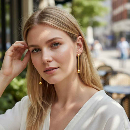 Hanging Ball Stud Earring- Gold Stainless Steel